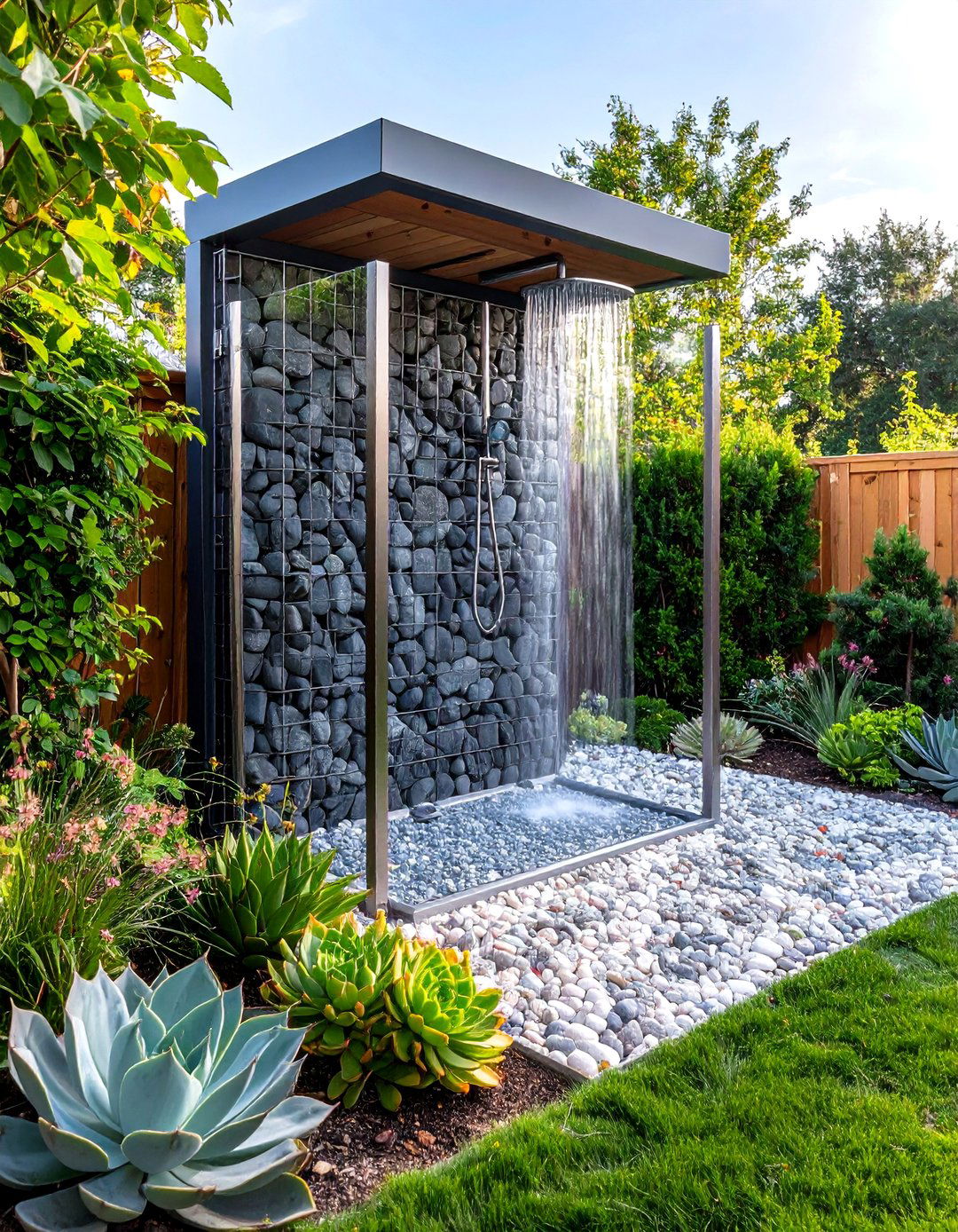 Gabion Wall Outdoor Shower Enclosure - 30 outdoor shower enclosure ideas