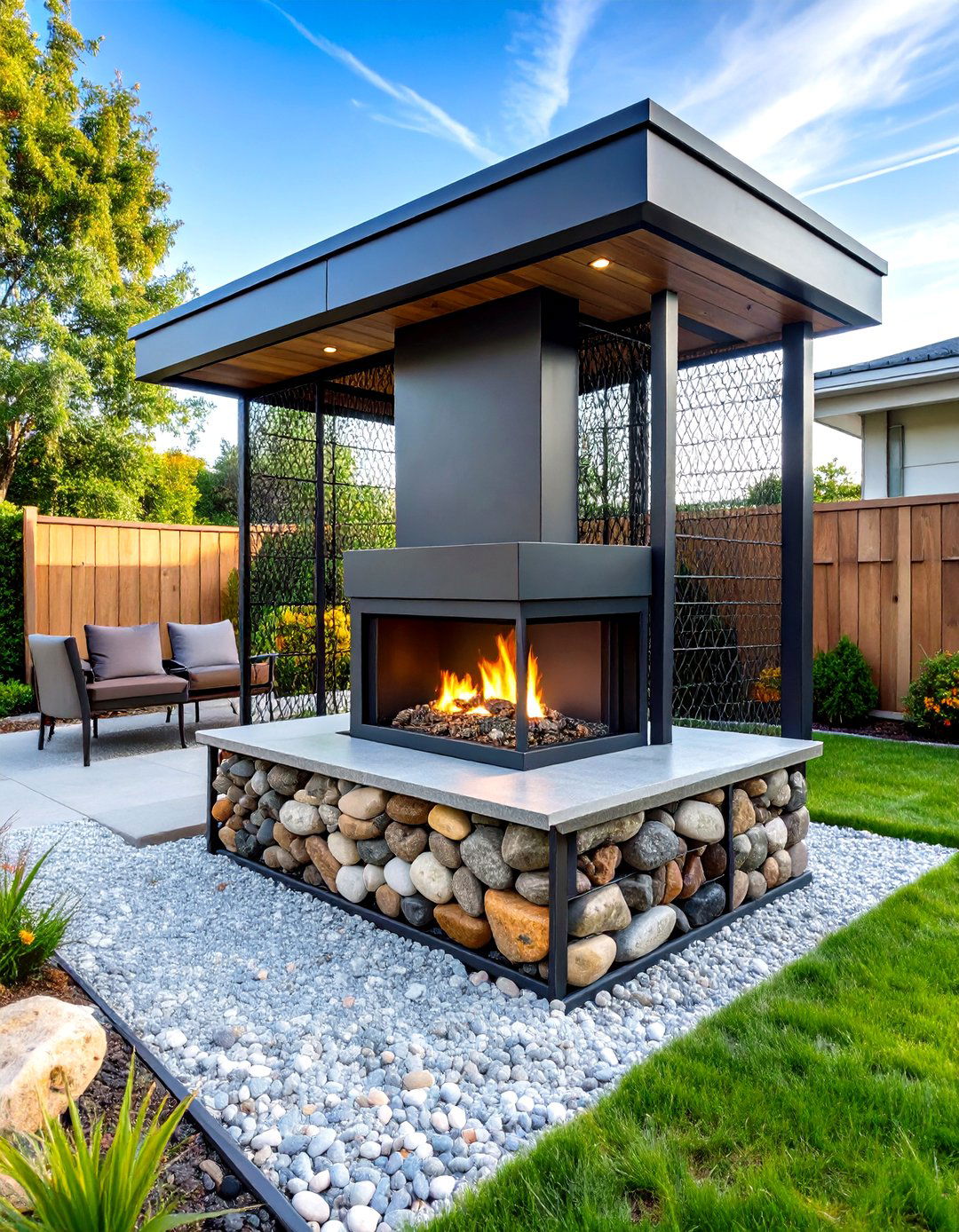 Gabion Wall Patio Fireplace - 30 patio fireplace ideas
