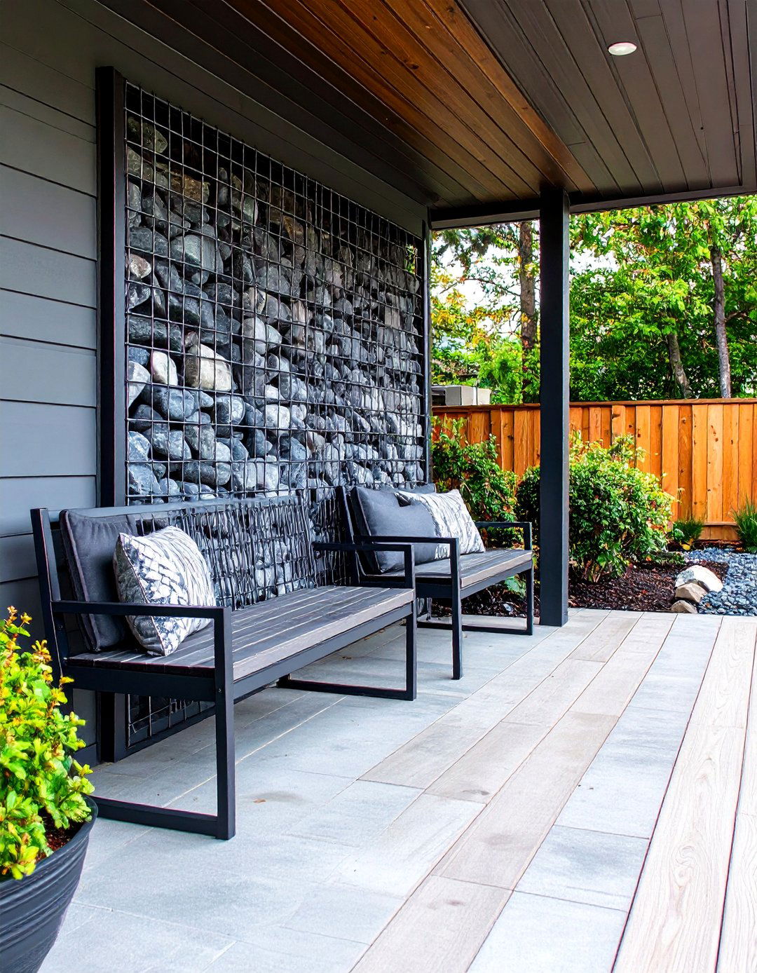 Gabion Wall Porch Divider - 30 31 modern front porch ideas