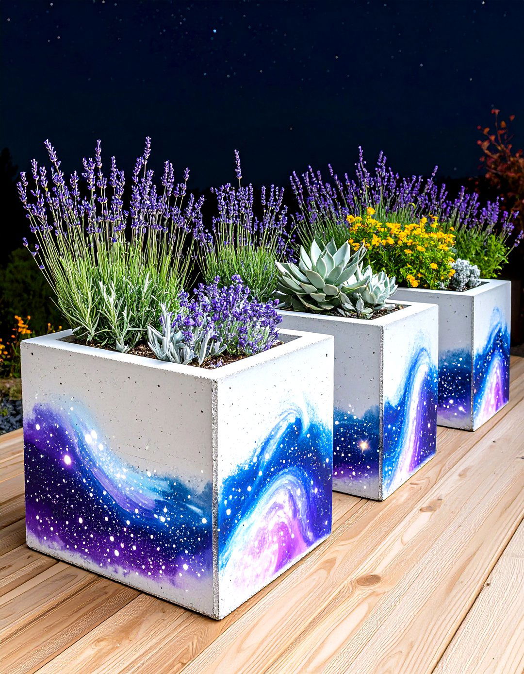 Galaxy Painted Cinder Block Planters - 30 painted cinder block garden ideas