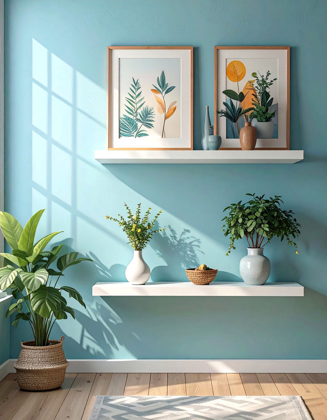 Gallery Wall with Integrated Shelves - 30 floating shelves ideas living room