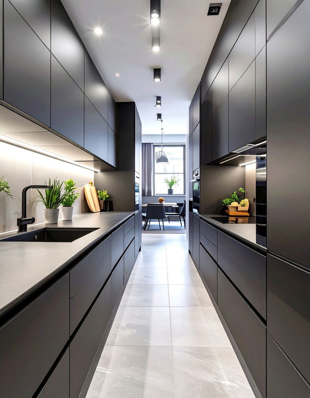 Galley Kitchen with Handleless Cabinets - 30 small galley kitchen ideas