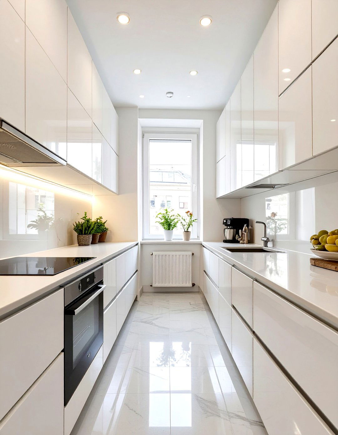 Galley Kitchen with High Gloss Cabinetry - 30 small galley kitchen ideas