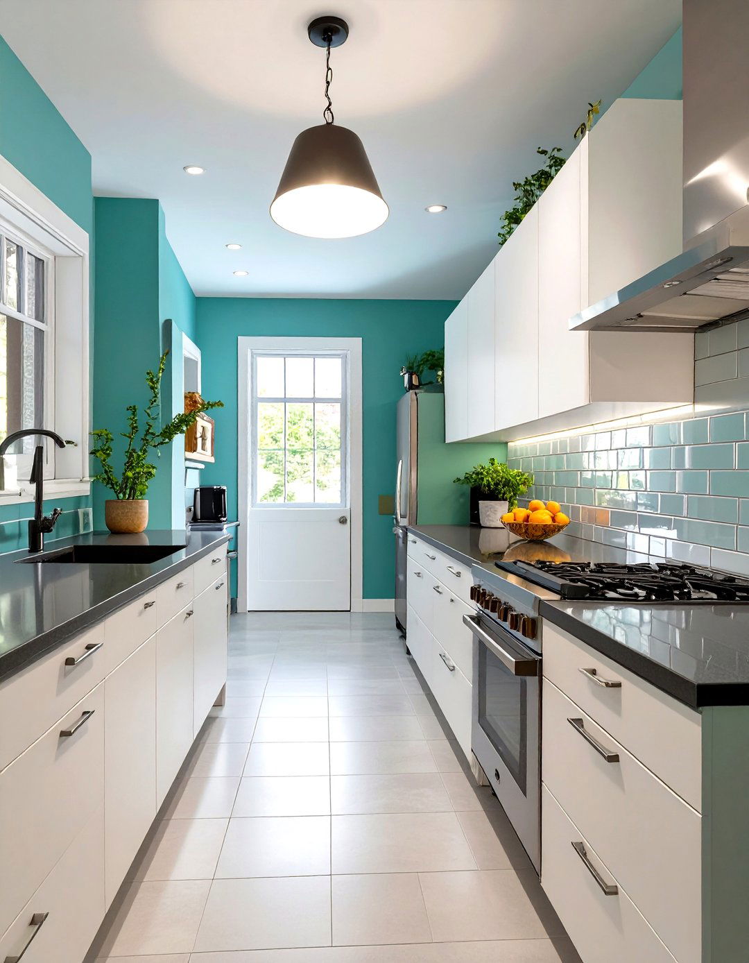 Galley Kitchen with a Reflective Backsplash - 30 small galley kitchen ideas
