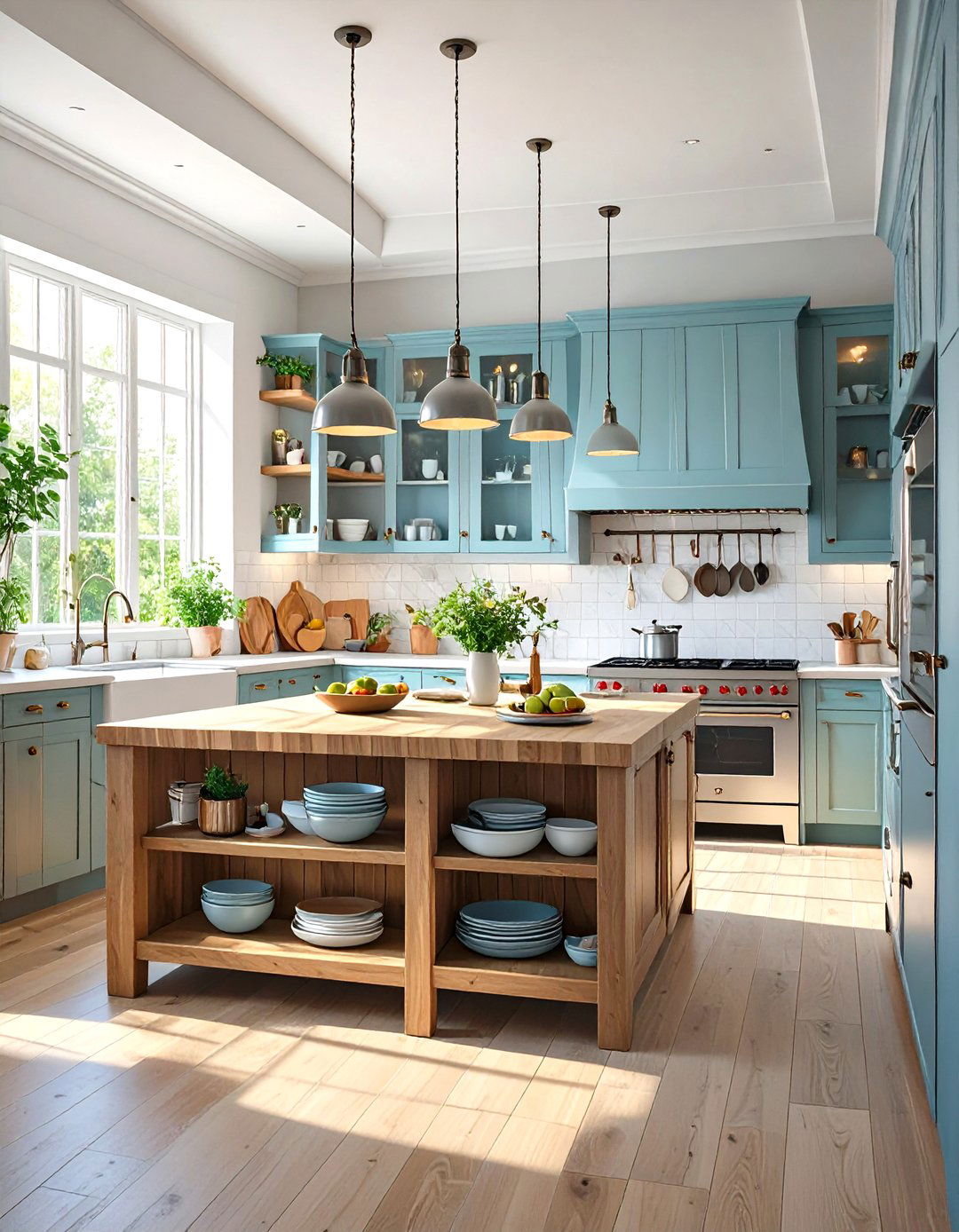 Galley Kitchen with a Rolling Butcher Block Island - 30 small galley kitchen ideas