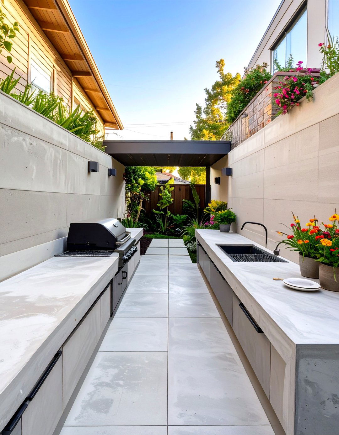 Galley Style Parallel BBQ Counters - 30 small outdoor bbq area ideas