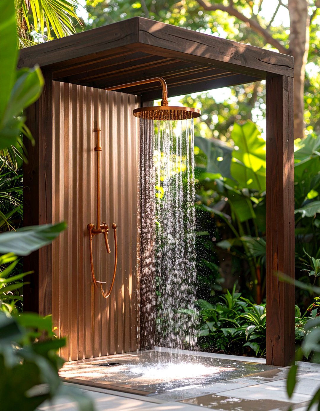 Galvanized Corrugated Metal Outdoor Shower - 30 outdoor showers ideas