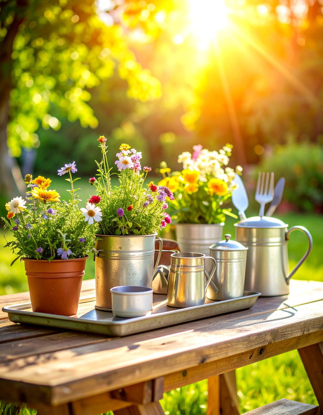Galvanized Metal Accents - 30 outdoor table decor ideas
