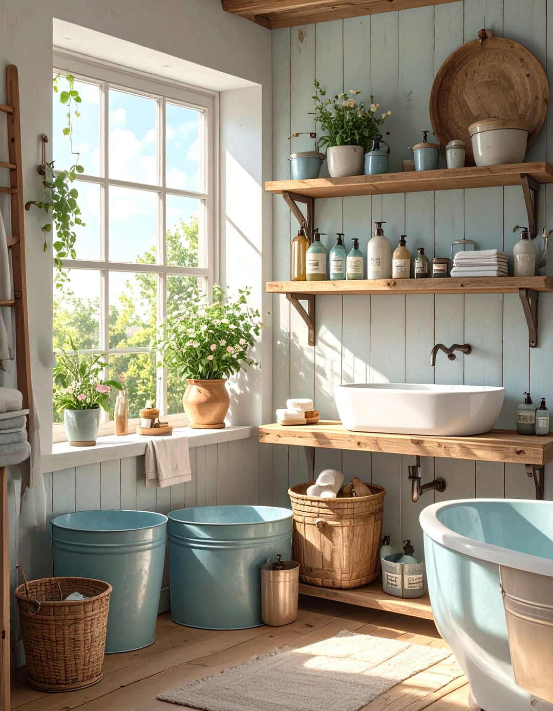 Galvanized Metal Accents in a Small Farmhouse Bathroom - 30 small farmhouse bathroom ideas