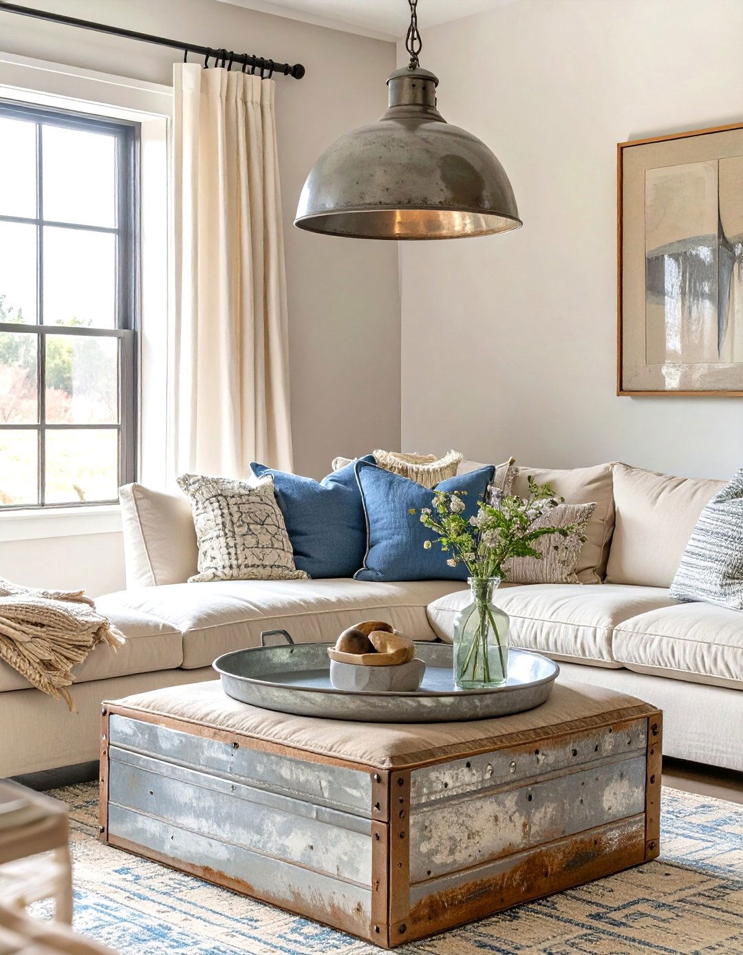 Galvanized Metal Accents - 30 modern farmhouse living room ideas