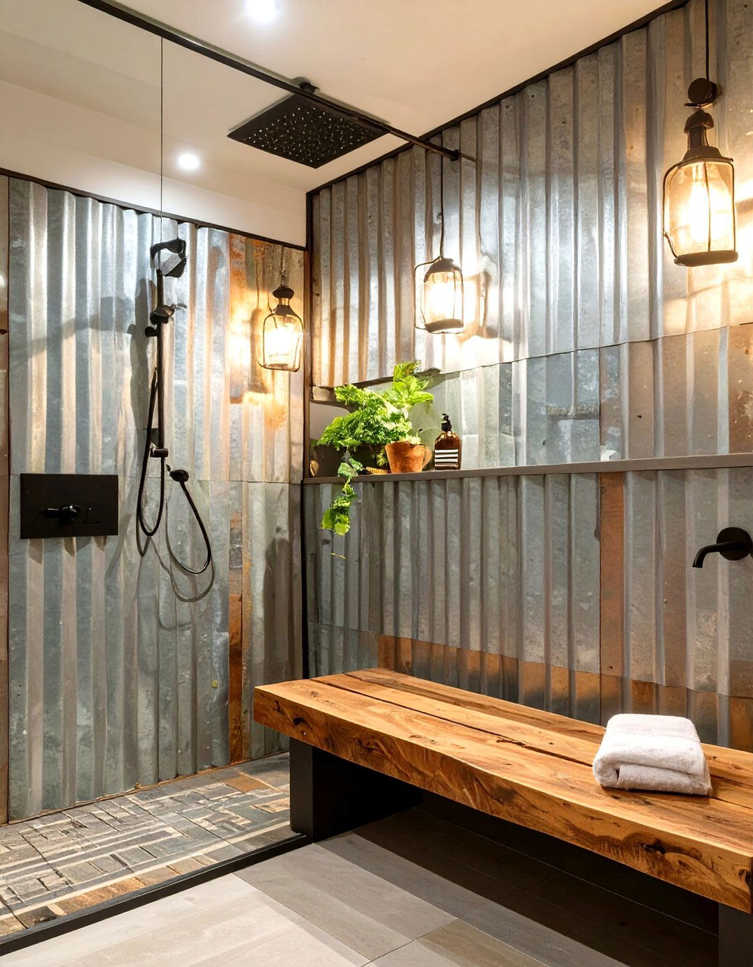 Galvanized Metal Panel Rustic Shower - 30 rustic shower ideas