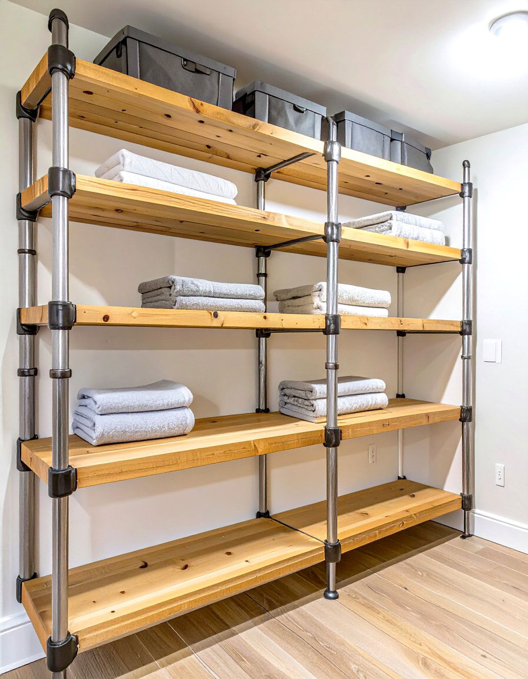 Galvanized Steel and Wood Shelves - 30 basement shelving ideas