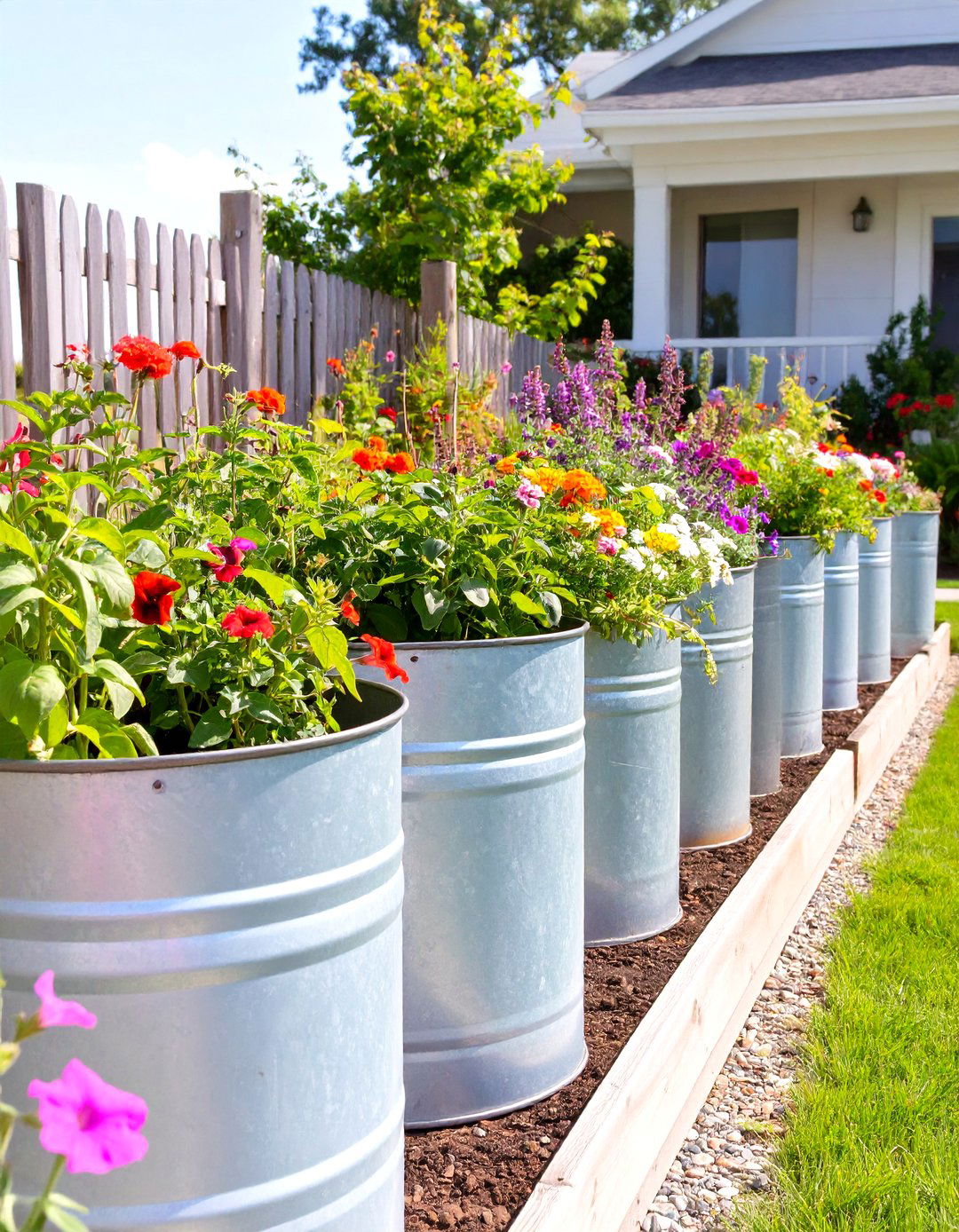 Galvanized Stock Tank Planter Border - 30 small garden fence ideas