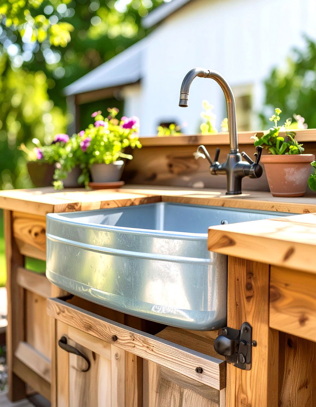 Galvanized Stock Tank Sink - 30 outdoor kitchen ideas on a budget