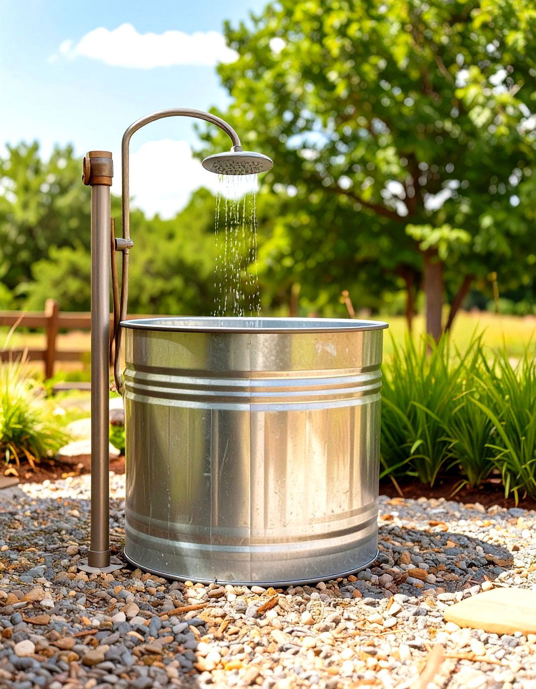 Galvanized Stock Tank Tub Base - 30 rustic outdoor shower ideas