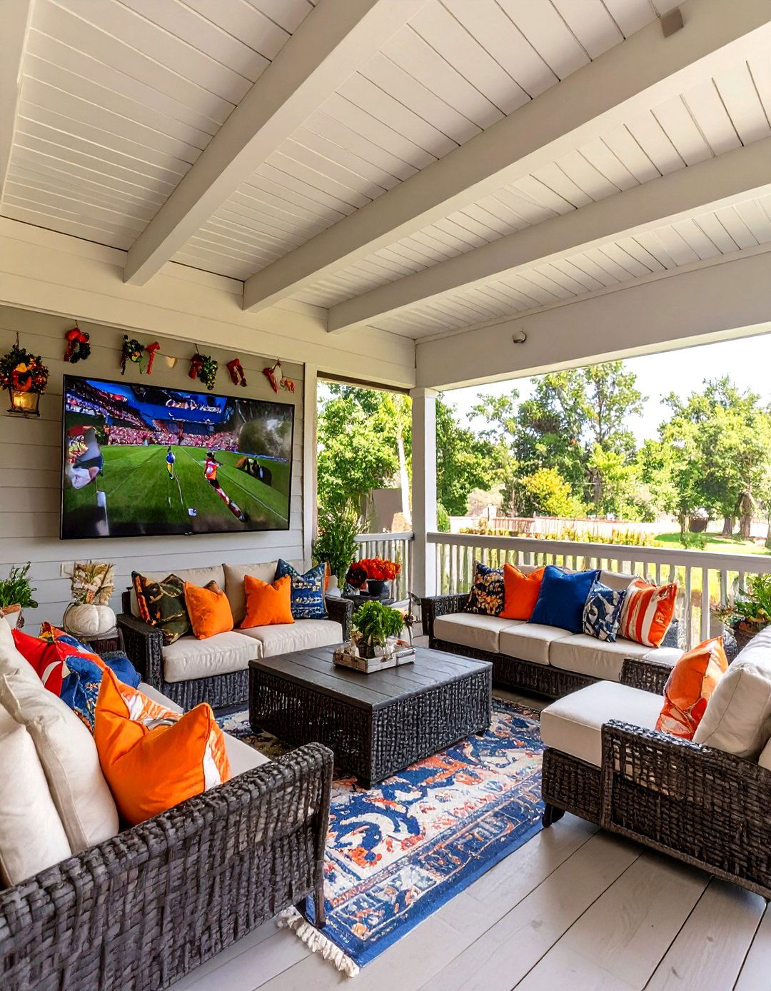 Game Day Fan Zone Porch - 30 covered back porch ideas
