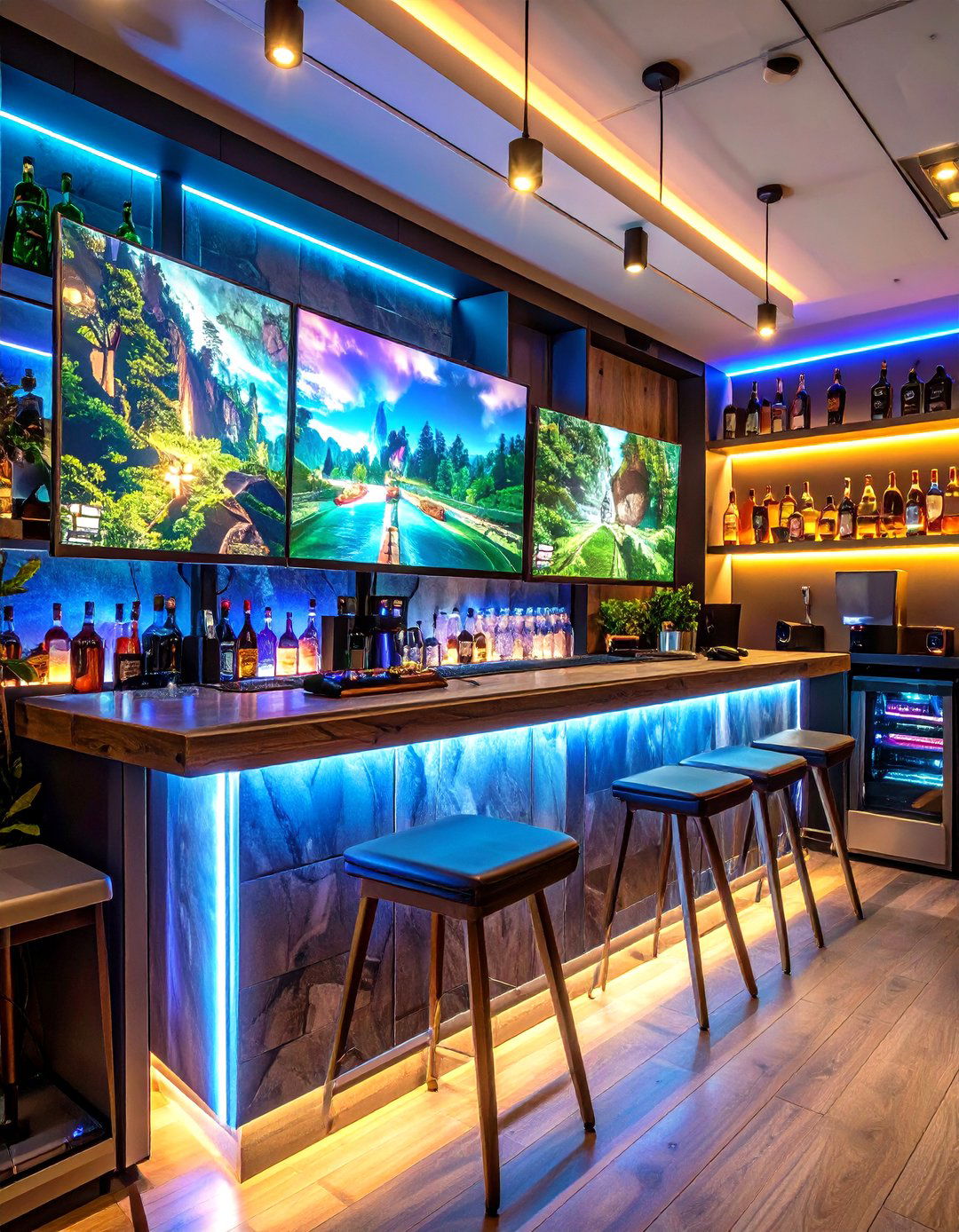 Gaming Station Integrated Man Cave Bar - 30 small man cave bar ideas
