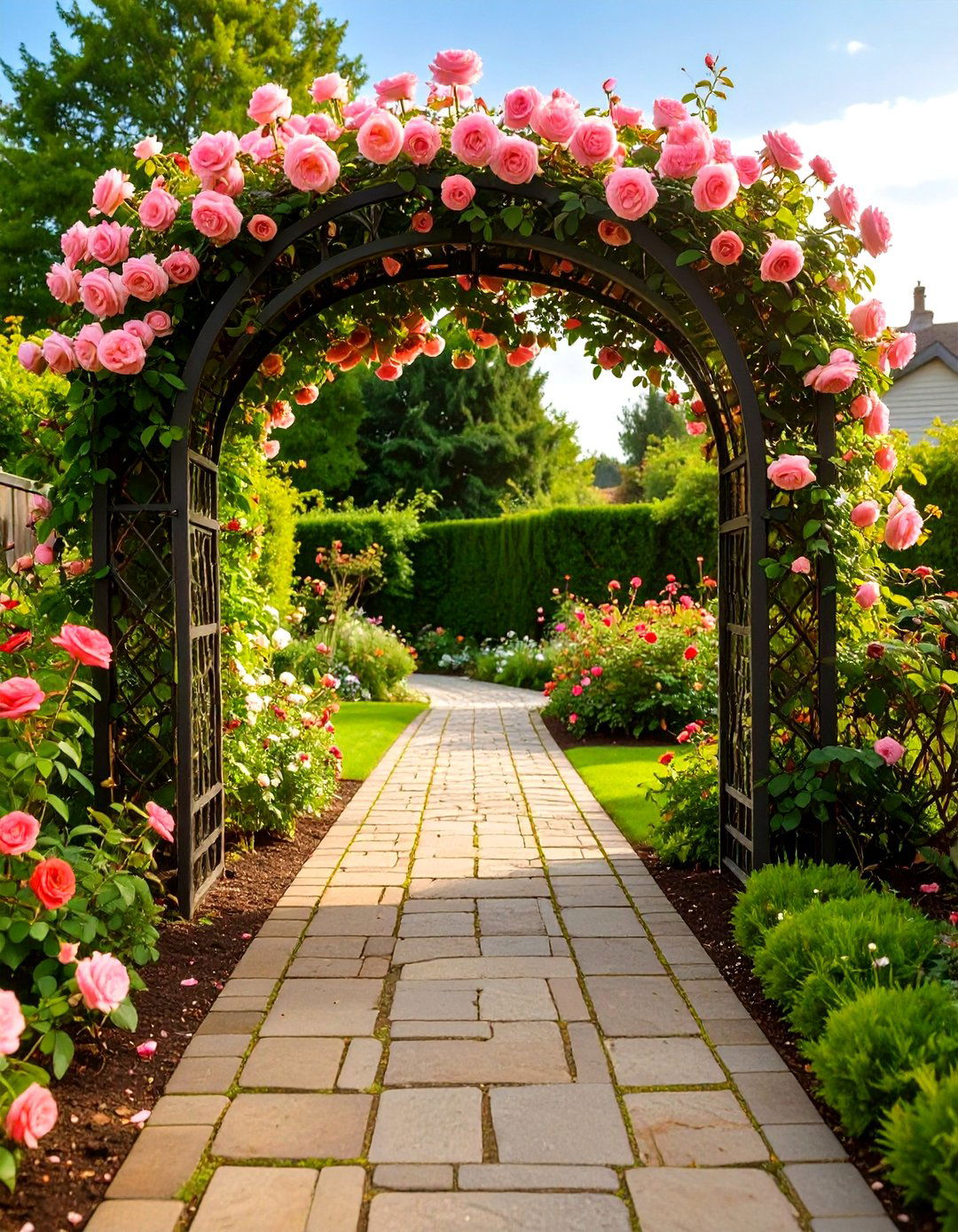 Garden Archway with Climbing Roses - 30 small backyard garden ideas