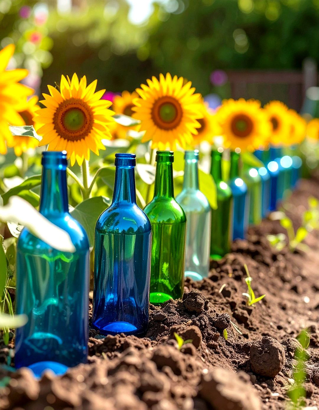 Garden Edging with Repurposed Bottles - 30 simple garden ideas