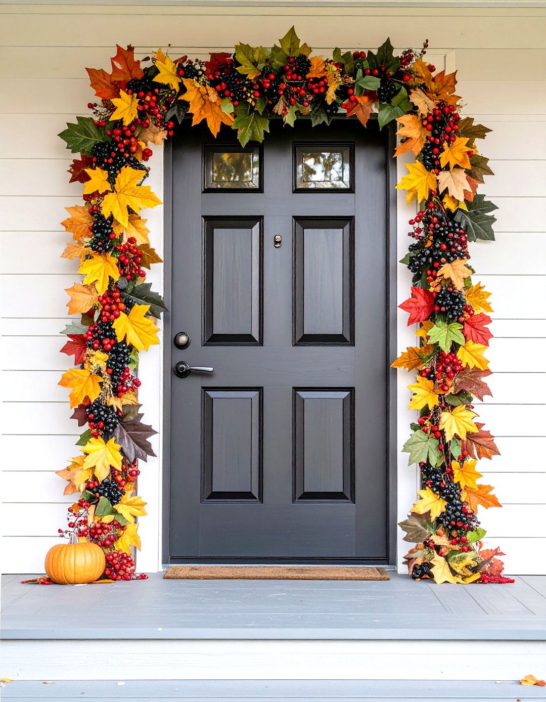 Garland Around the Door - 30 small front porch fall decorating ideas