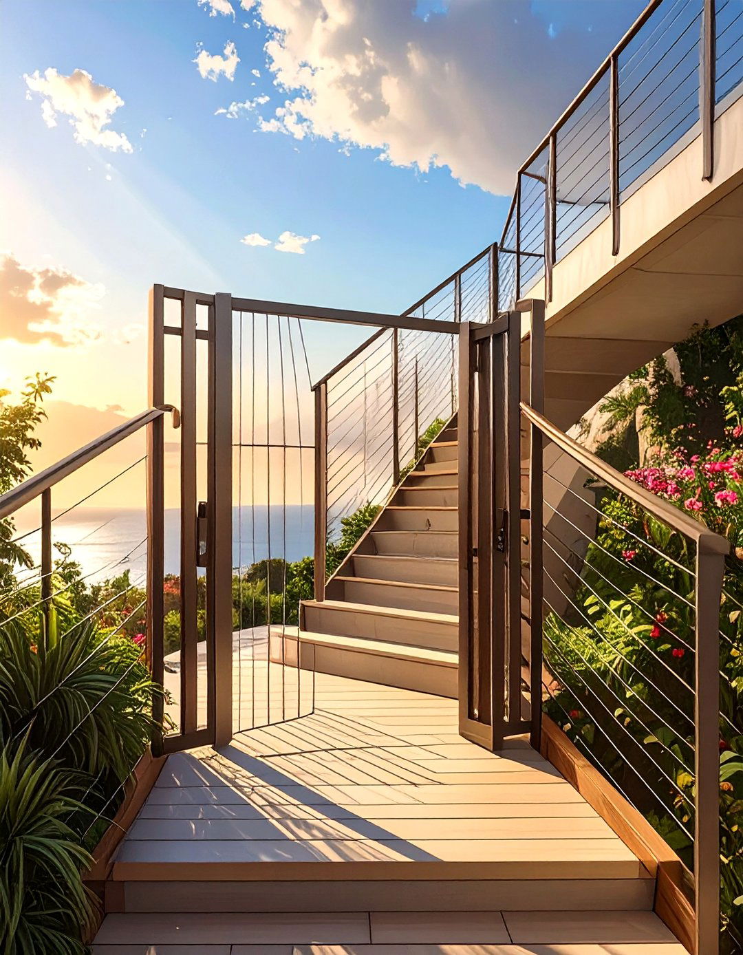 Gate Integrated Cable Deck Railing - 30 cable deck railing ideas