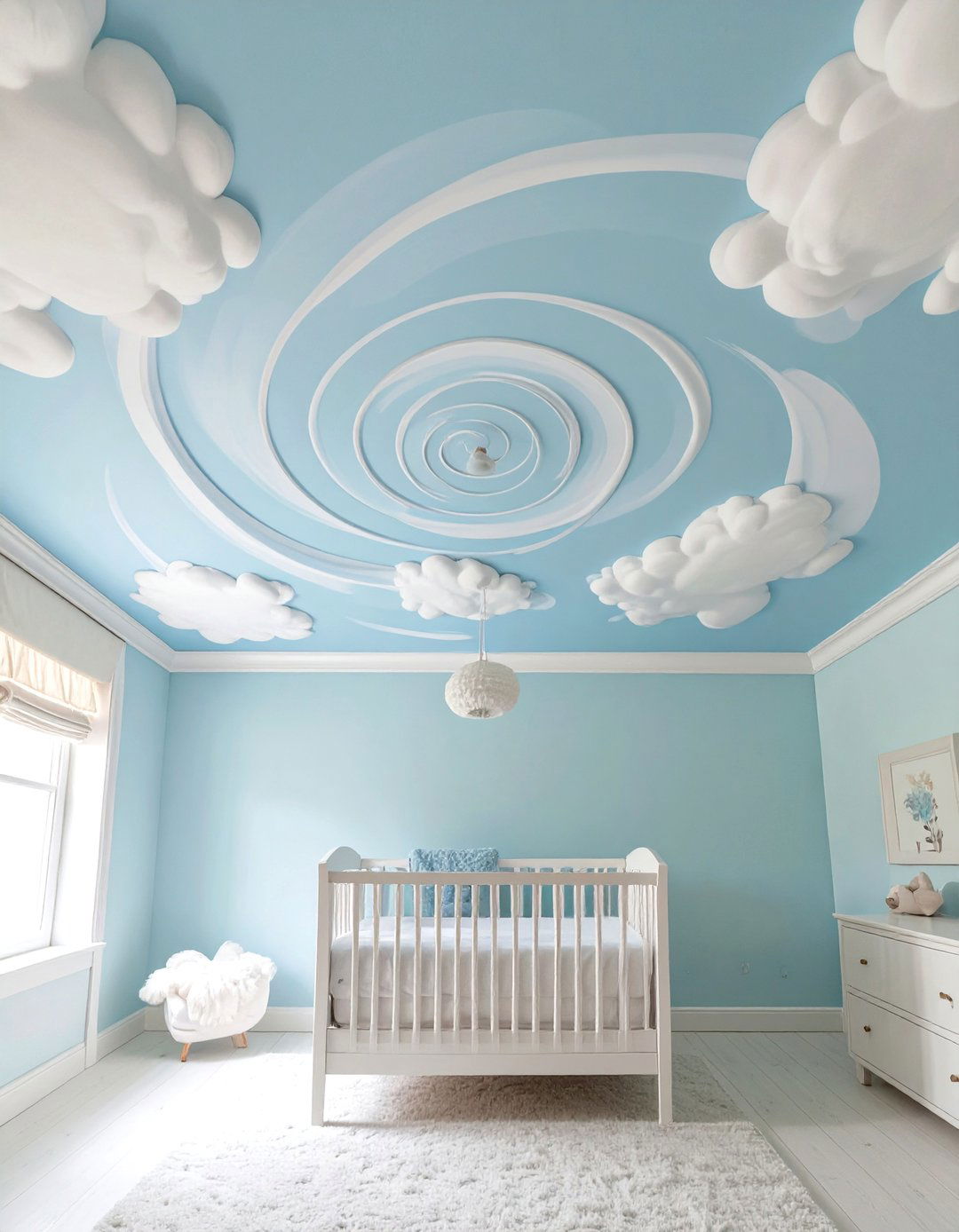 Gentle Ceiling Cloud Swirls - 30 broom wall paint ideas