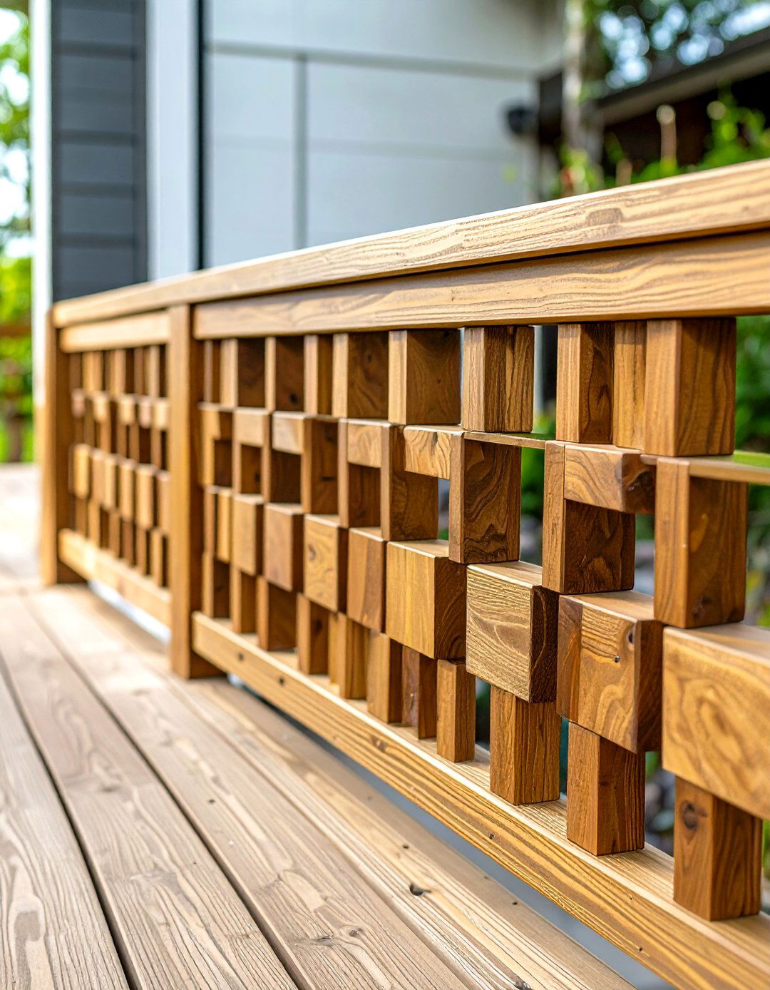 Geometric Block Wood Deck Railing - 30 wood cheap deck railing ideas