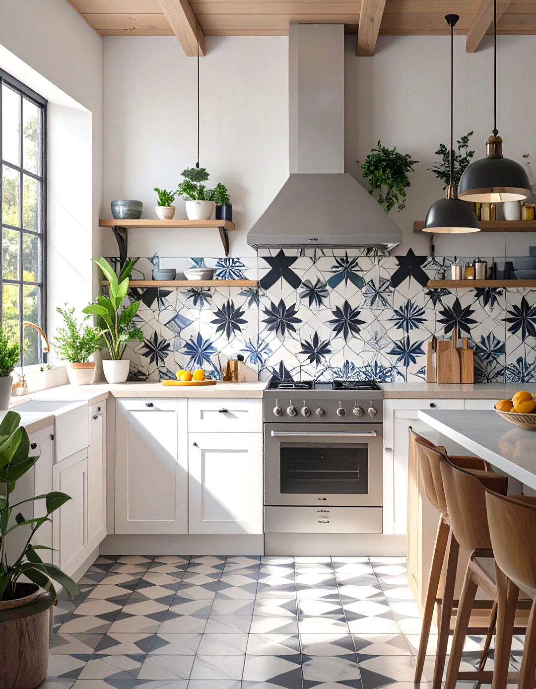 Geometric Cement Tile Backsplash - 30 unique kitchen backsplash ideas