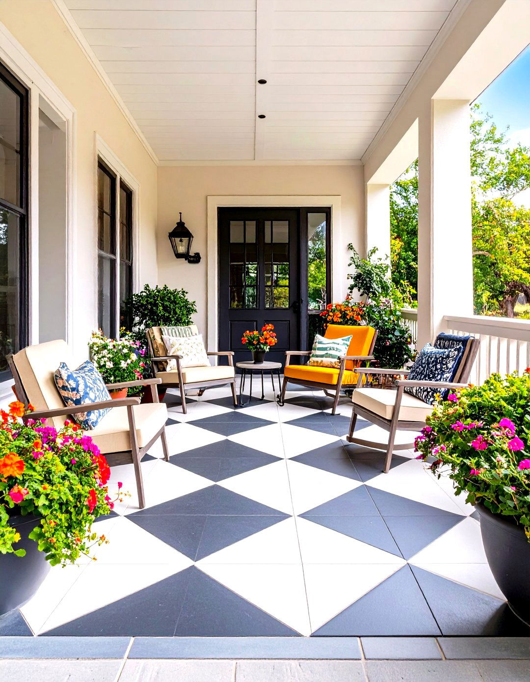 Geometric Cement Tile Flooring - 30 front porch flooring ideas