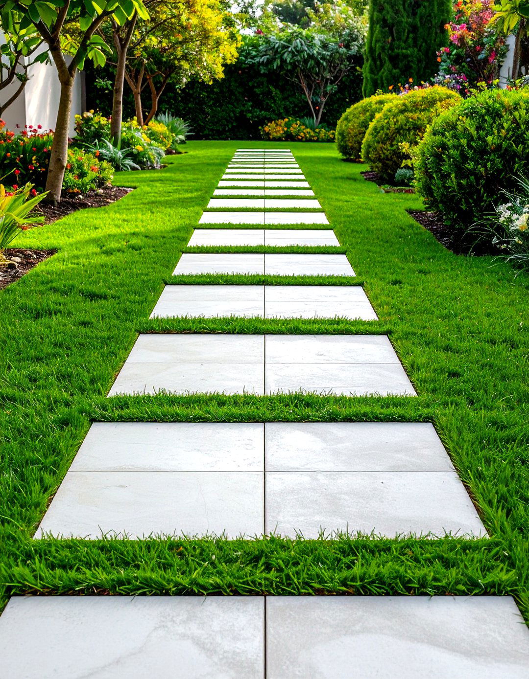 Geometric Concrete and Grass Garden Walkway - 30 garden walkway ideas