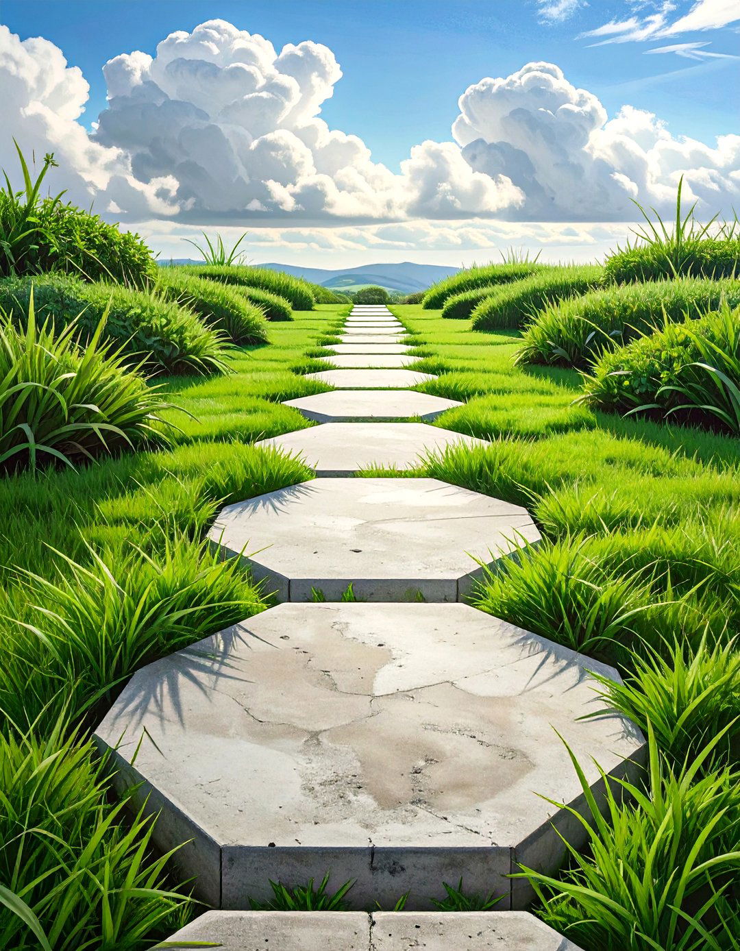 Geometric Concrete and Grass Path - 30 backyard walkway ideas