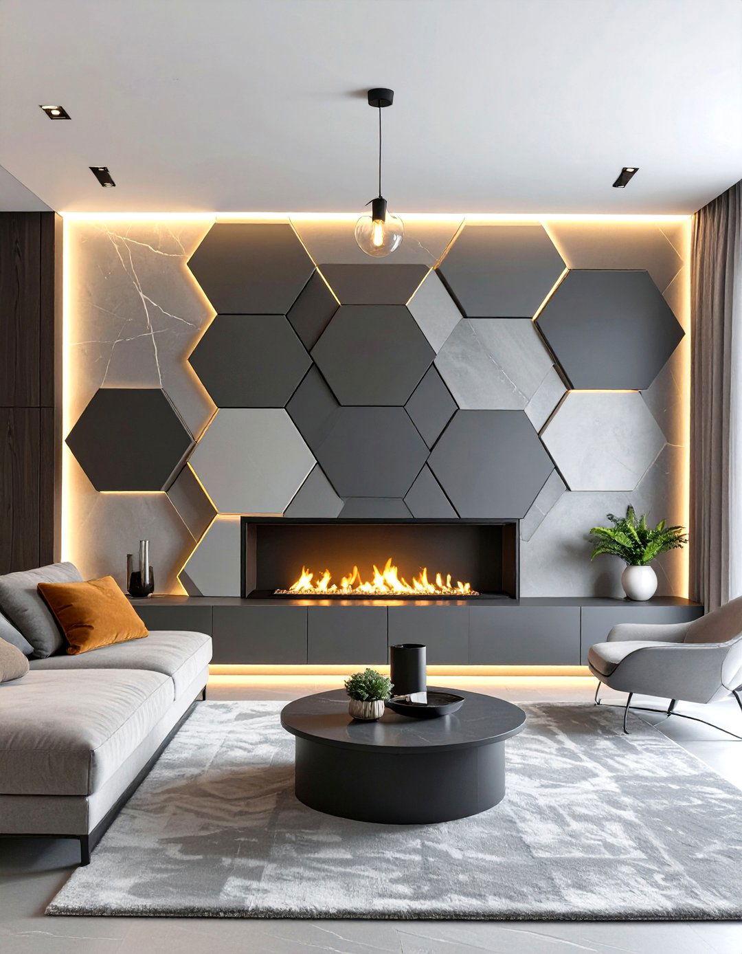 Geometric D Wall Panel Design - 30 modern fireplace accent wall ideas
