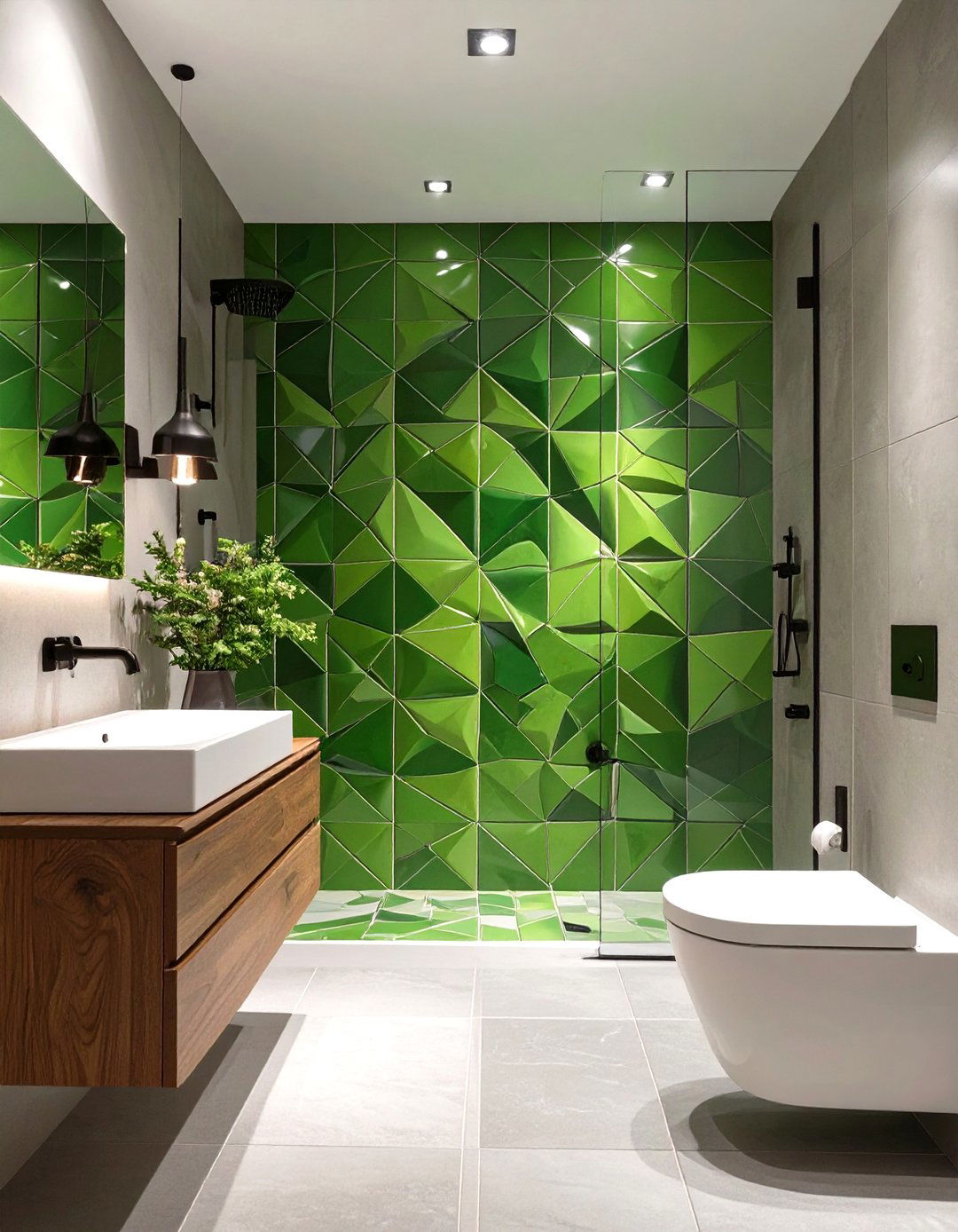 Geometric Green Bathroom Tile Patterns - 30 green tile bathroom ideas