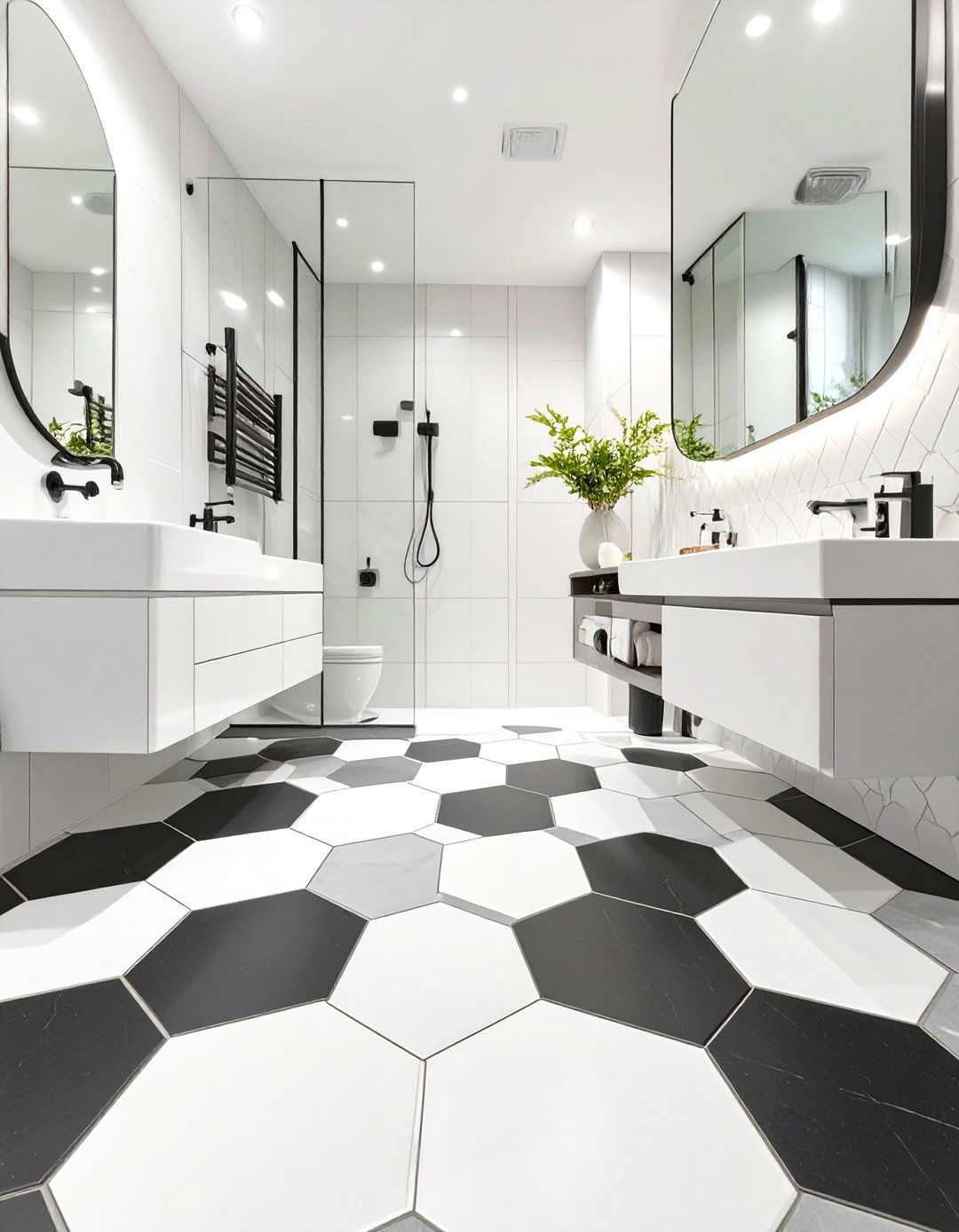 Geometric Hexagon Floor Tiles - 30 washroom and bathroom tiles design ideas