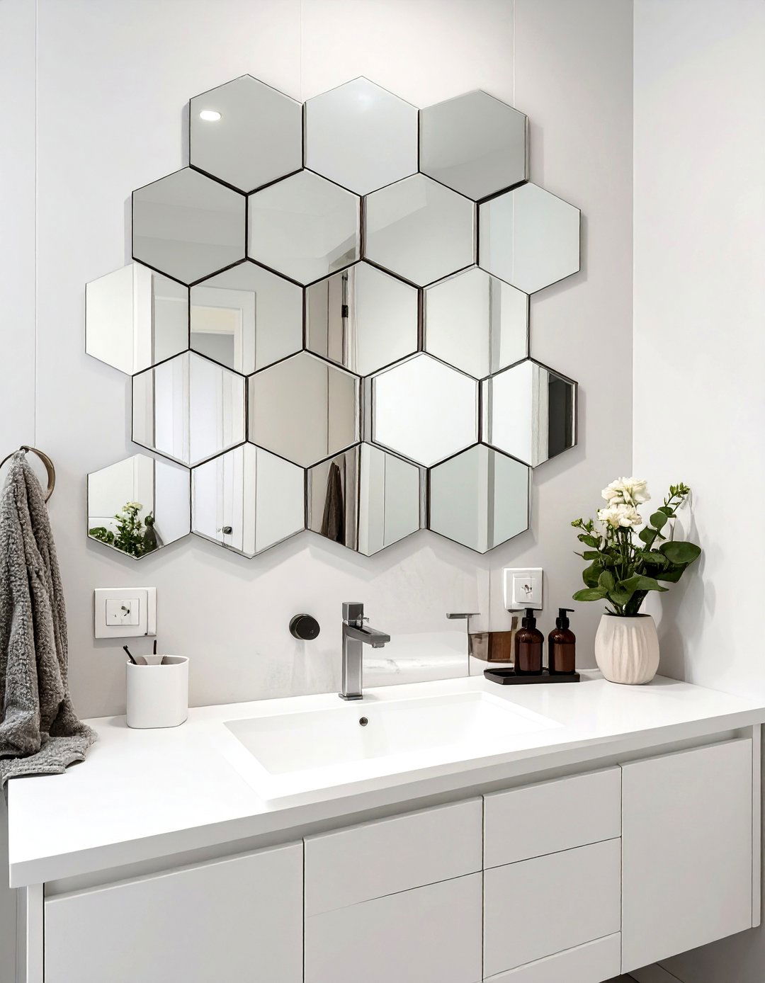 Geometric Honeycomb Bathroom Mirrors - 30 bathroom mirrors ideas