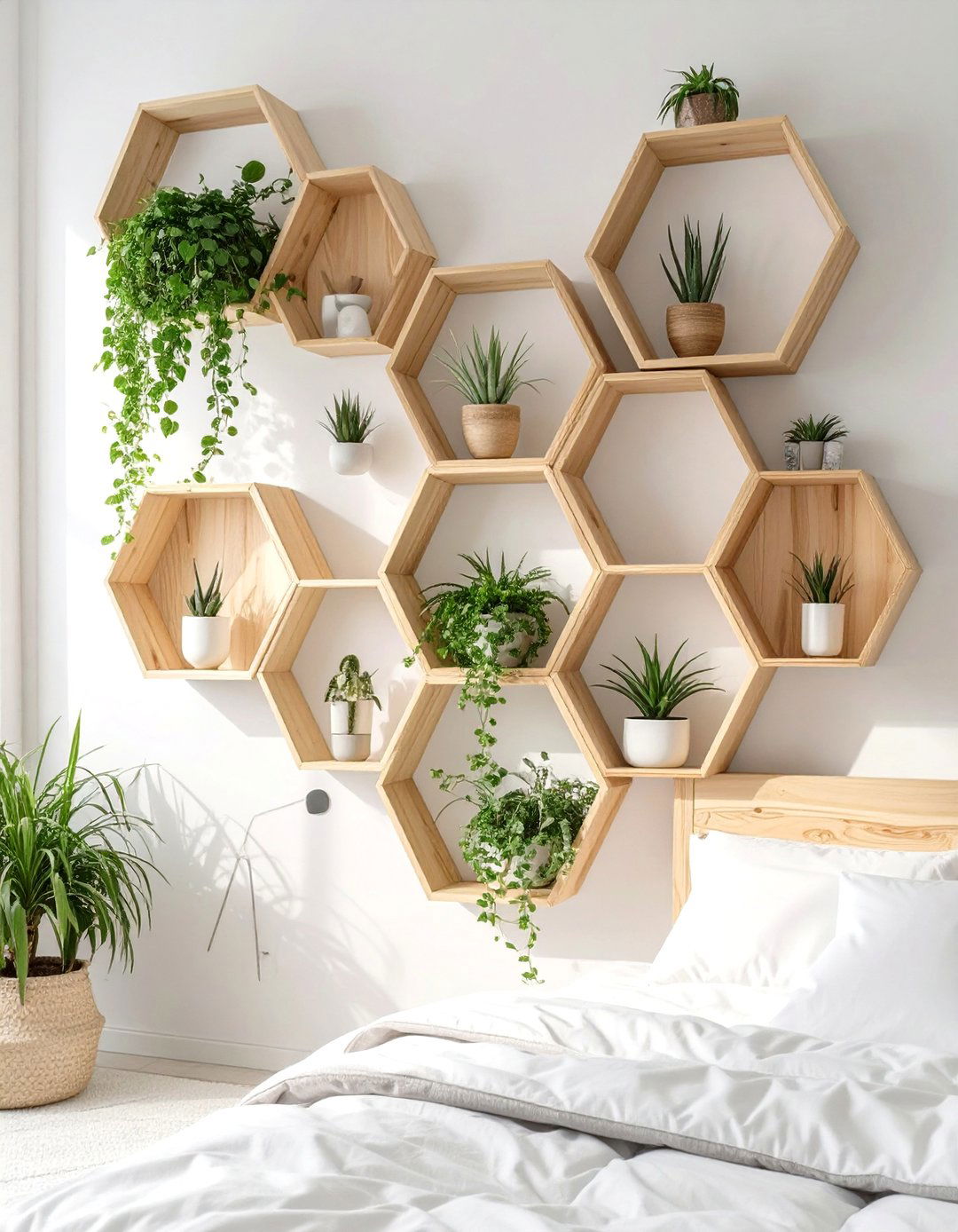 Geometric Honeycomb Bedroom Shelves - 30 bedroom shelf ideas