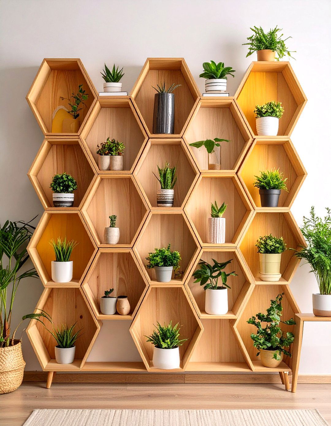 Geometric Honeycomb Living Room Shelves - 30 living room shelf ideas