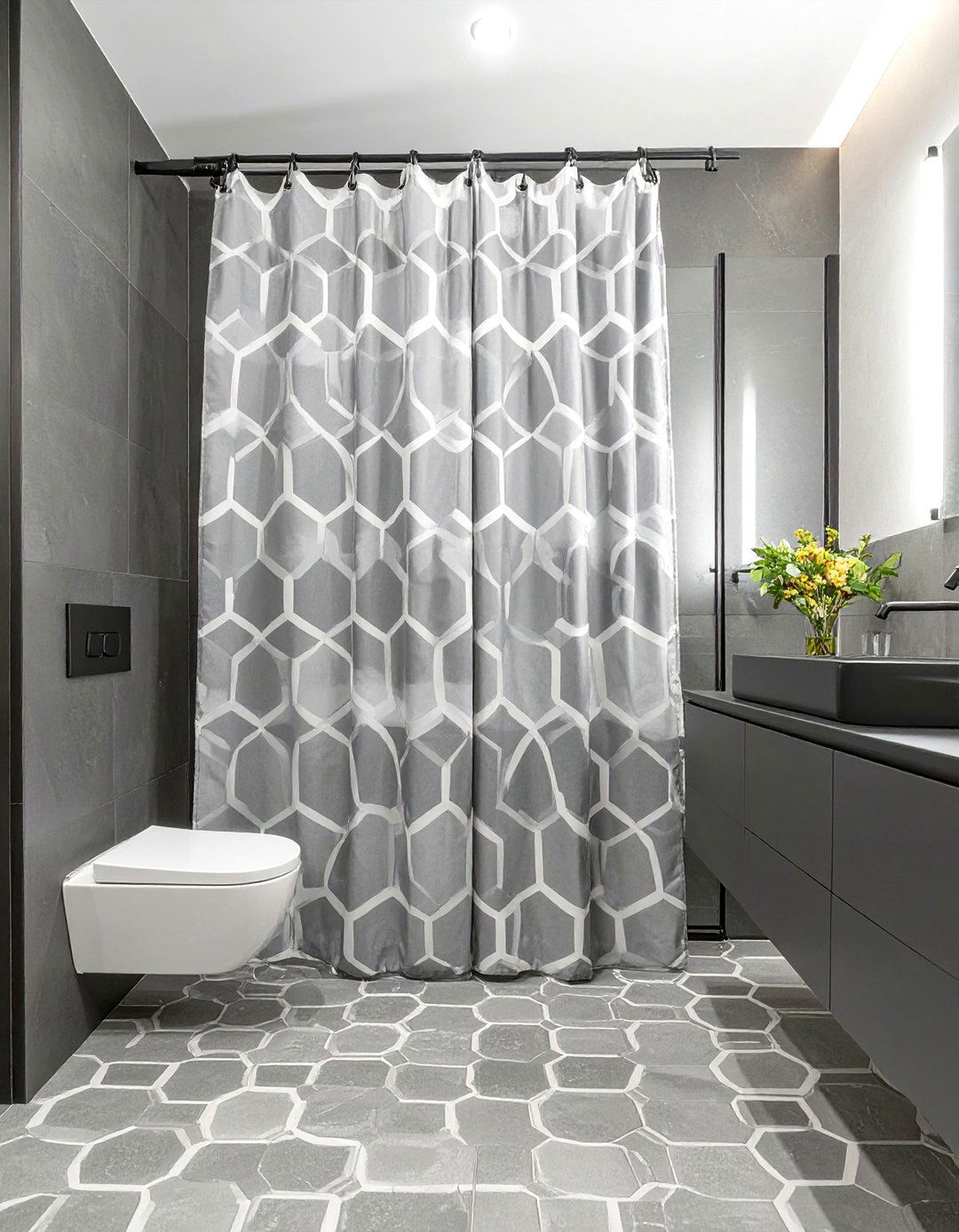 Geometric Honeycomb Shower Curtain - 30 elegant shower curtain ideas