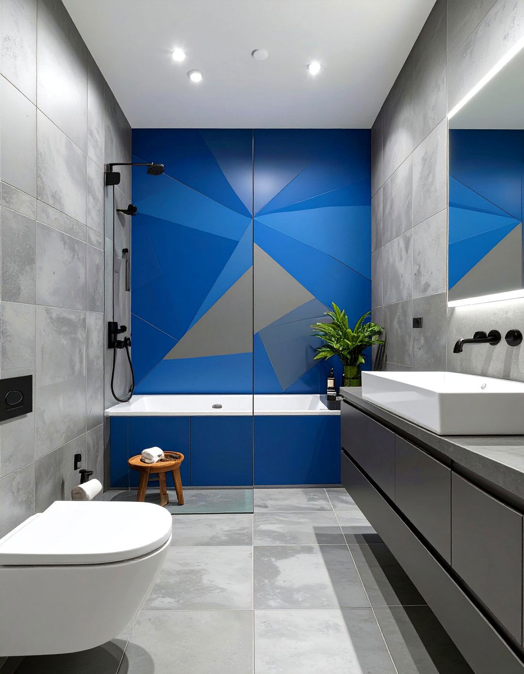 Geometric Modern with Cobalt Blue and Cement Gray - 30 blue and gray bathroom ideas