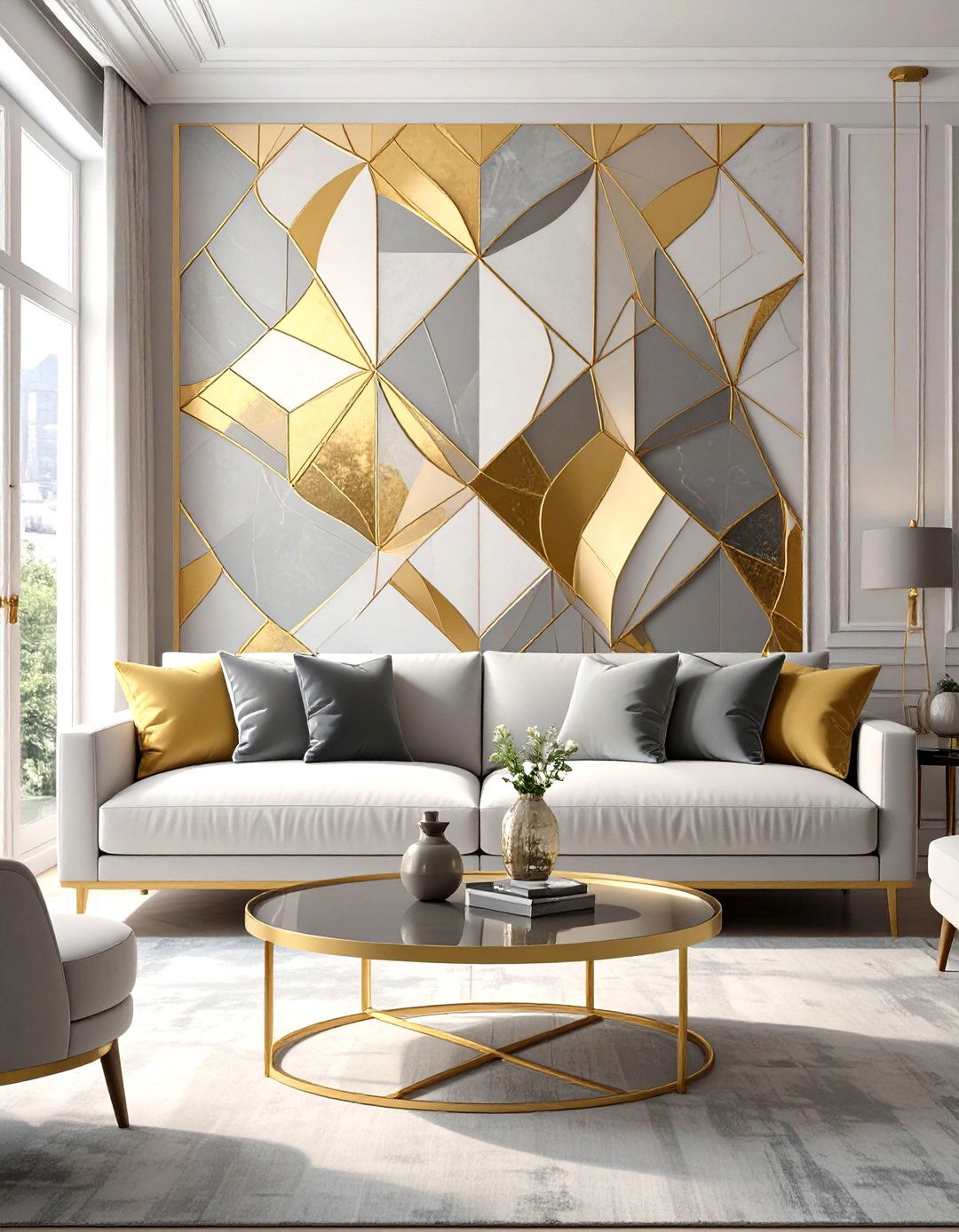 Geometric Mural Wallpaper - 30 wall decoration ideas for living room