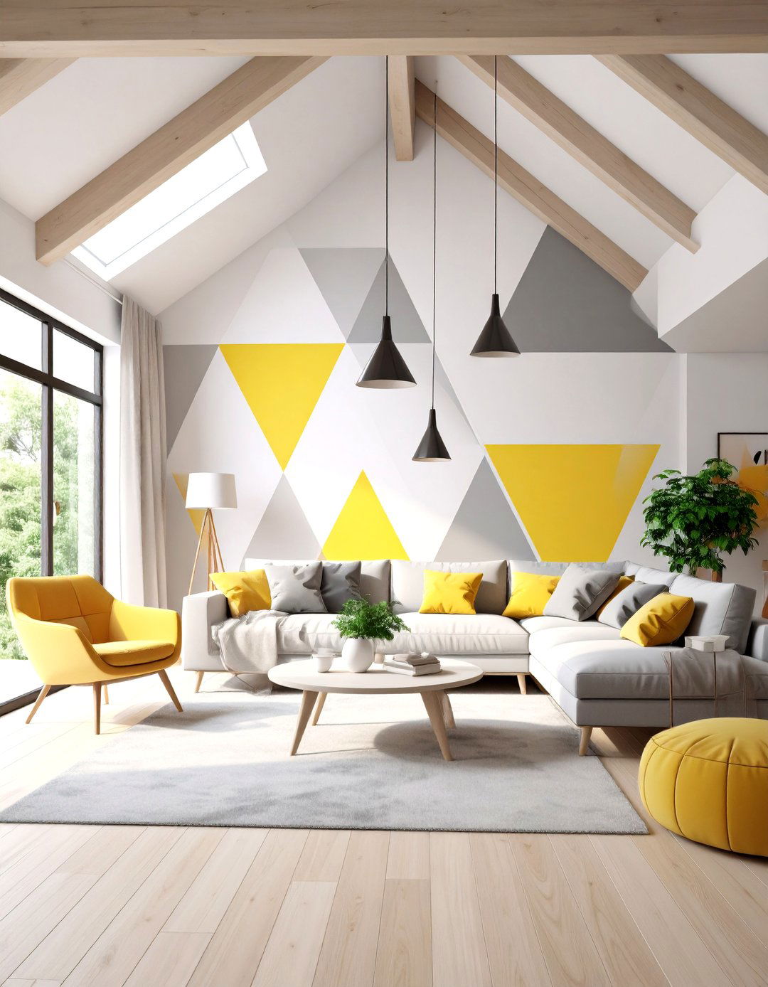 Geometric Painted Accent Wall Living Room - 30 living room high ceiling wall decor ideas