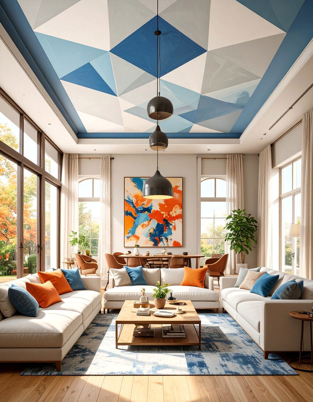 Geometric Painted Ceiling Pattern - 30 ceiling ideas for living room