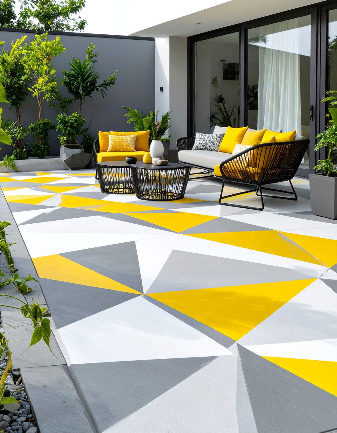 Geometric Painted Concrete Floor - 30 cheap patio floor ideas