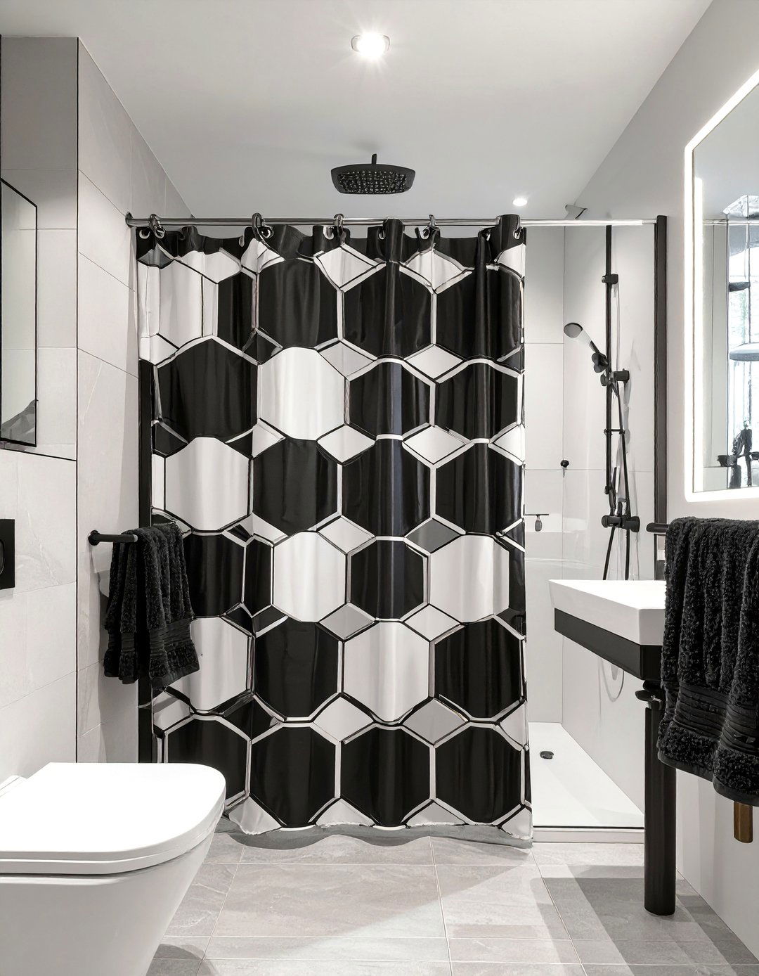 Geometric Pattern Bathroom Curtain - 30 bathroom curtains ideas
