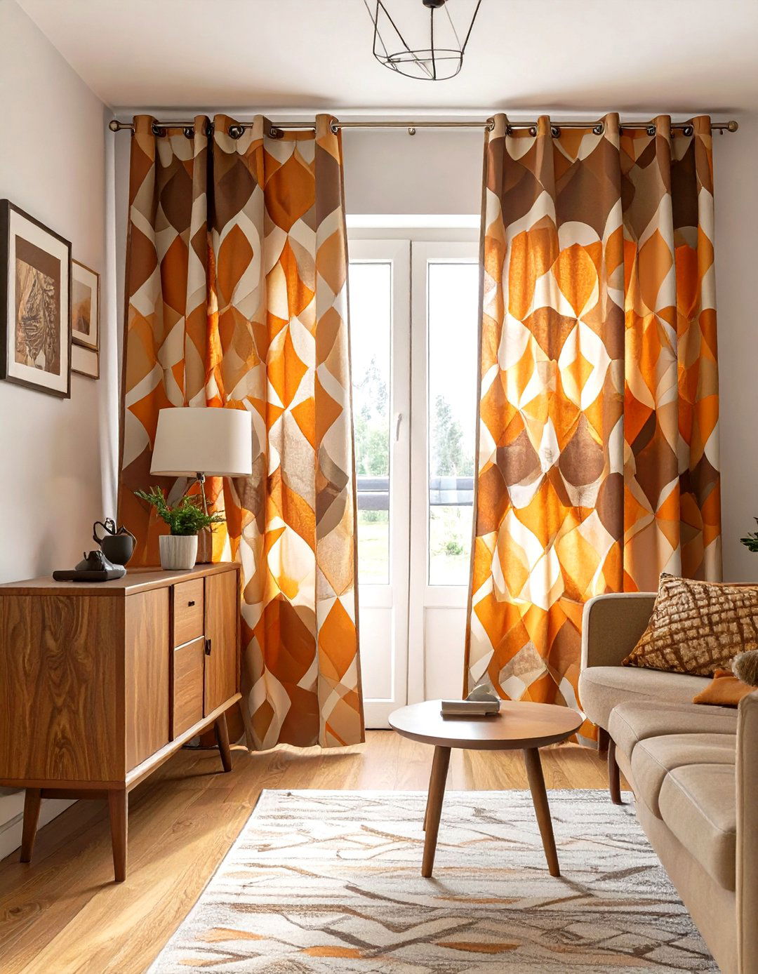 Geometric Pattern Curtains for a Retro Vibe - 30 curtain ideas for living room
