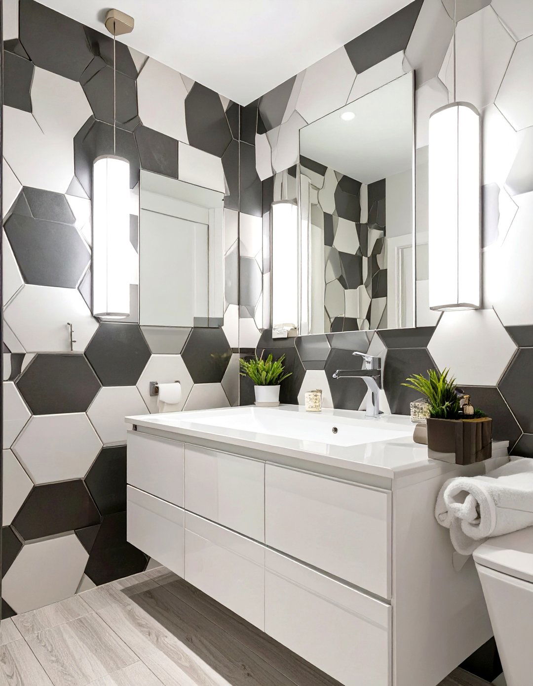 Geometric Pattern Half Bathroom - 30 half bathroom wallpaper ideas
