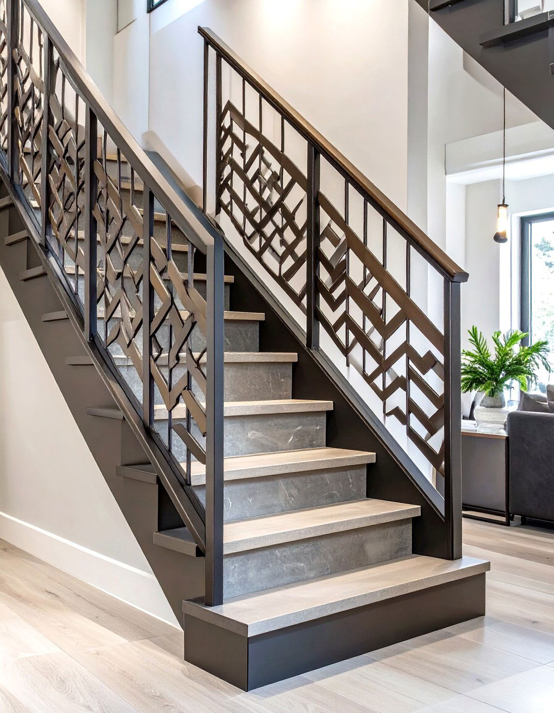 Geometric Pattern Metal Stairway Railing - 30 stairway railing ideas