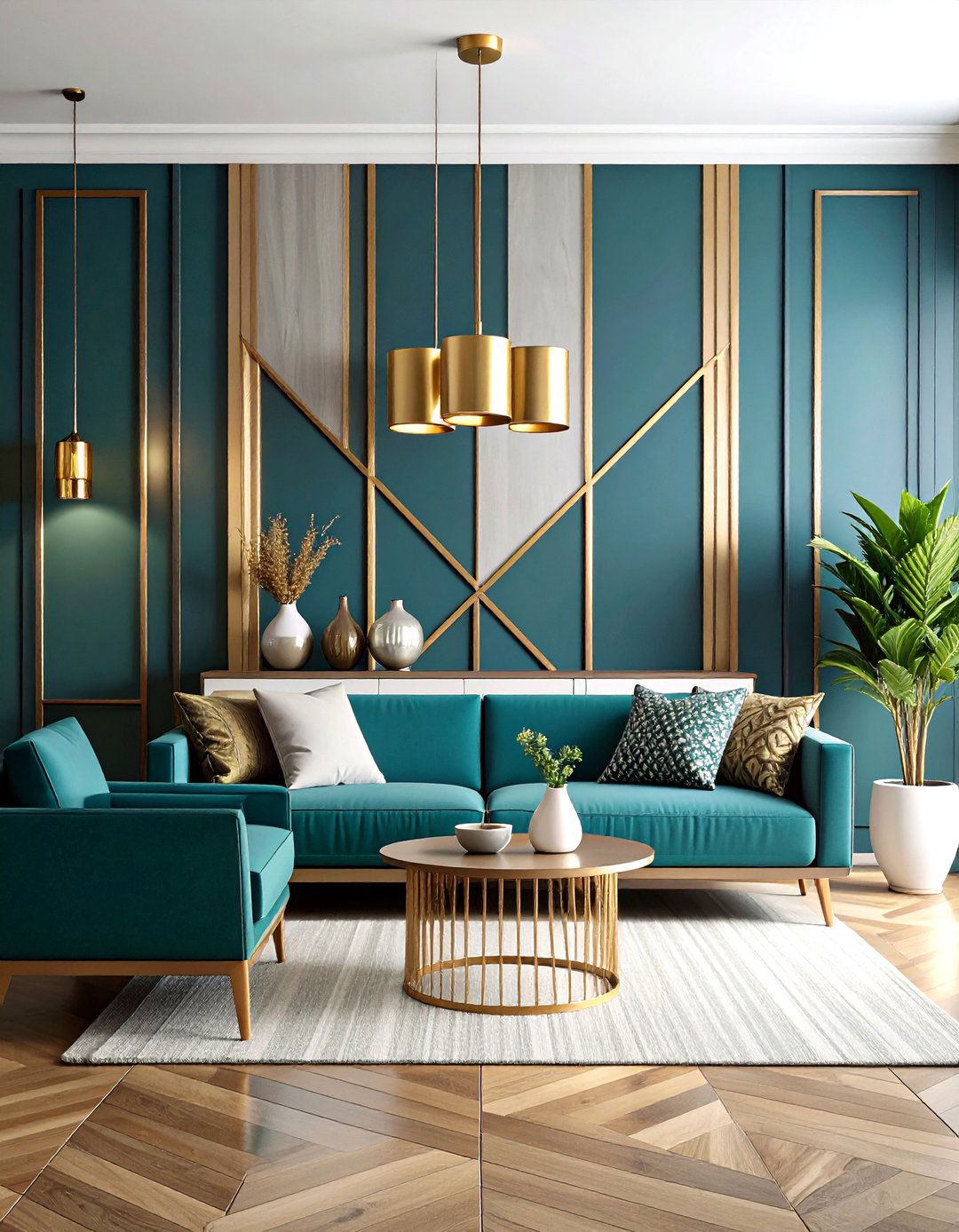 Geometric Pattern Painted Living Room Wall - 30 accent wall ideas for living room