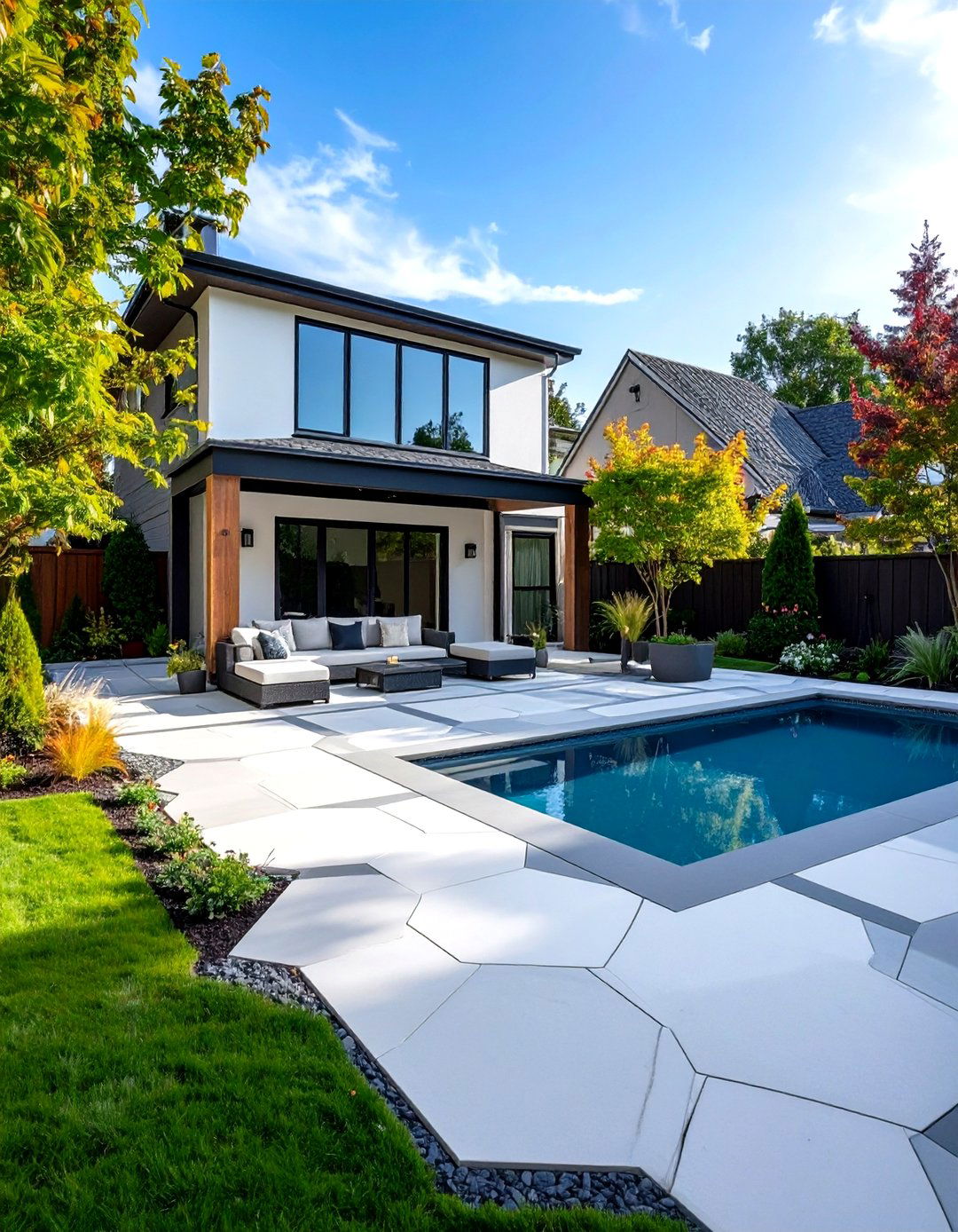 Geometric Pattern Paver Pool Deck - 30 pool deck ideas