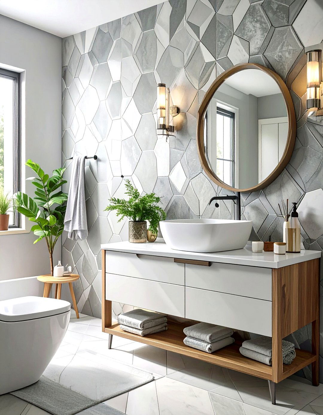 Geometric Pattern Wallpaper - 30 small bathroom bathroom wallpaper ideas